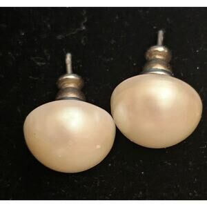 Vintage Cream Dome Faux Pearl Button Pierced Stud Earrings 1/2" Diameter